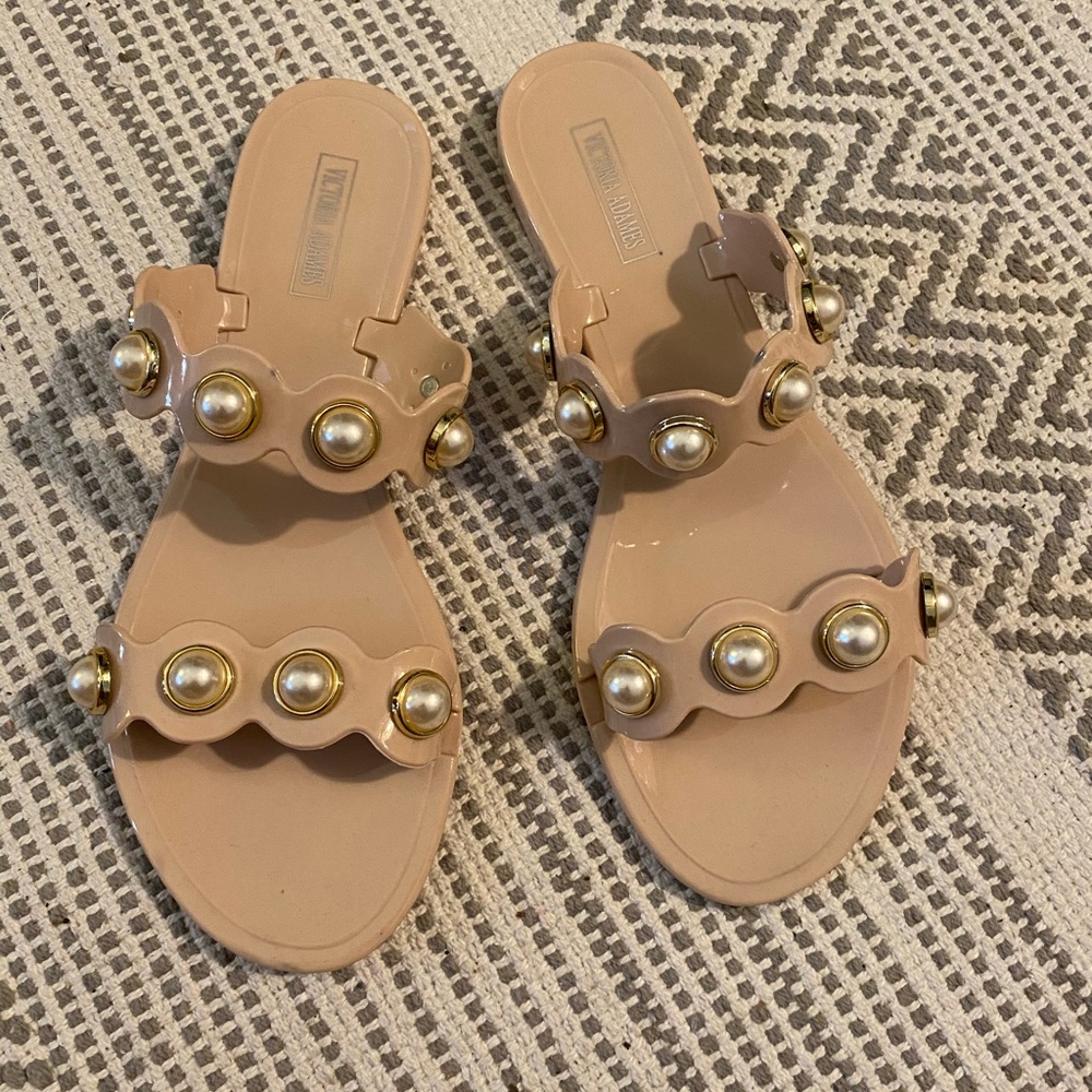 Victoria Adams Pearl Studded Jelly Sandals